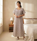 Women's Purple Floral Cotton Nighty – Full Length (Size XL)