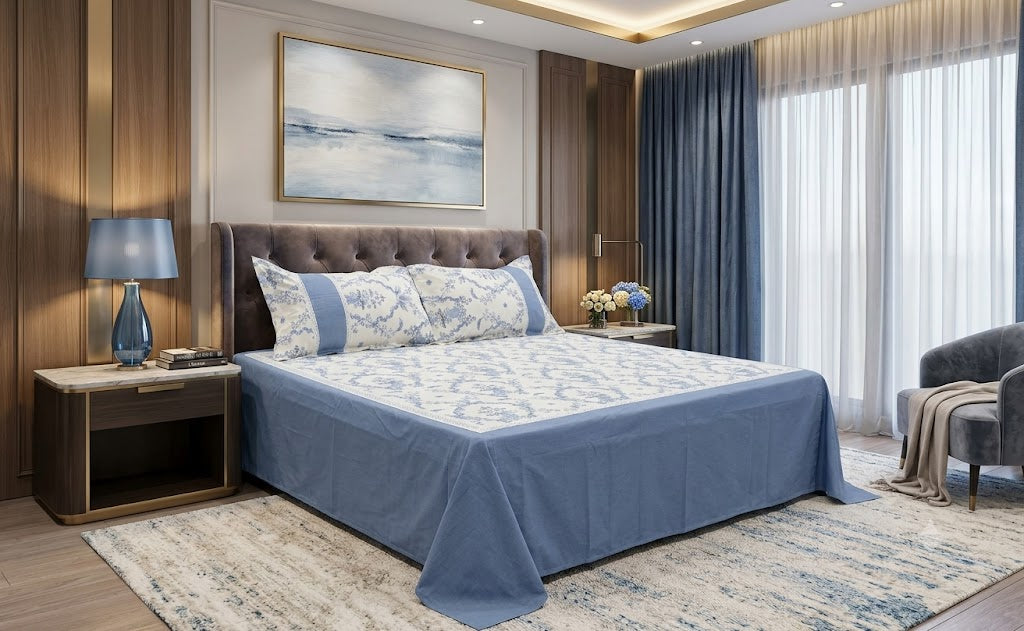 Premium Dusty Blue Floral Print King Size Bedspread Set (98" x – Nushio by Pulpel