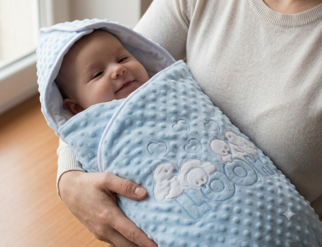 Ultra Soft Baby Blue Swaddle Blanket with Zipper & Velcro Fastening | Cozy Newborn Wrap Sleeping Bag