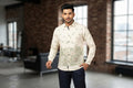 Men's Off-White Cotton Floral Printed Full Sleeve Casual Shirt | Green Botanical Print | Regular Fit