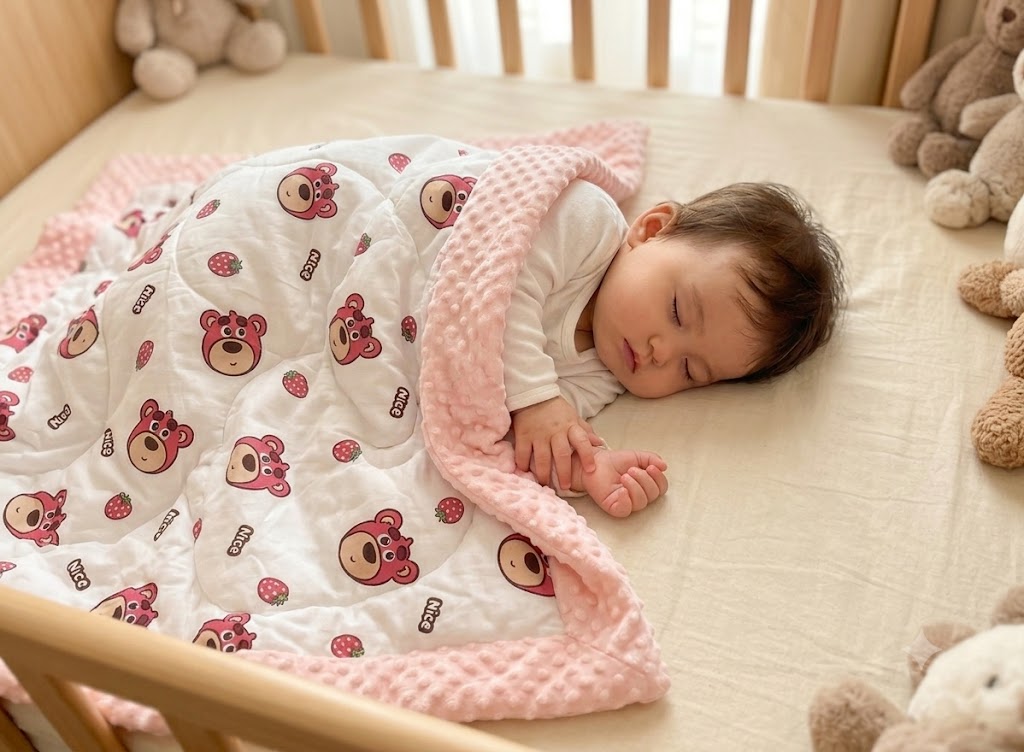 95x95cm Ultra Soft Baby Minky Blanket – Plush Double Layer Receiving & Swaddle Blanket | Peach &amp; White Teddy Bear Print