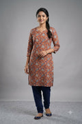 Soft Cotton Floral Printed Dress Material Top Fabric | Rust Red & Blue | 44" Width | 2.5 Meter