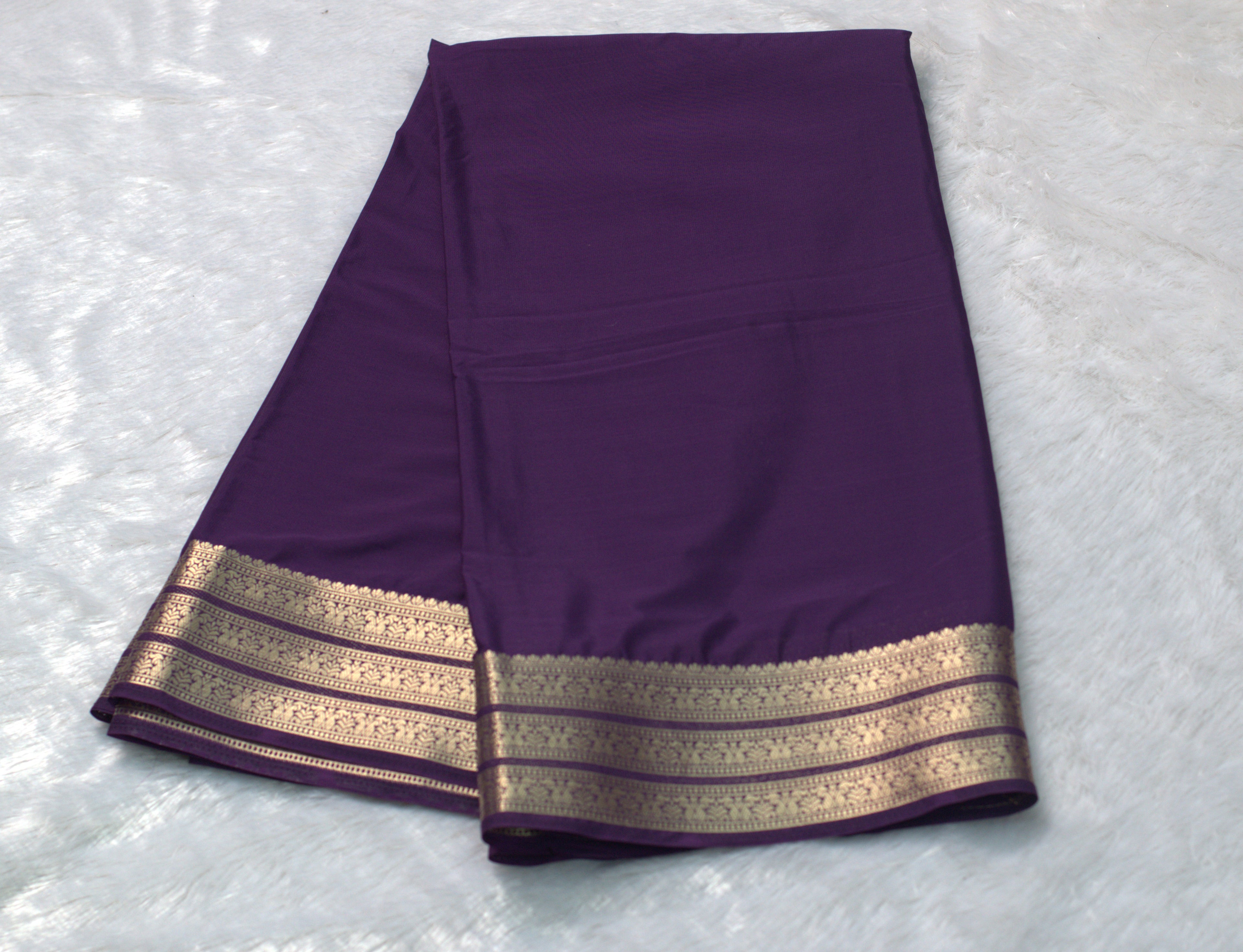Purple Viscose Georgette Saree with Gold Border & Blouse Piece