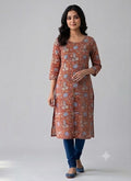 Soft Cotton Dress Material Top Fabric – Rust Red Paisley & Floral Print | 44" Width | 2.5 Meter