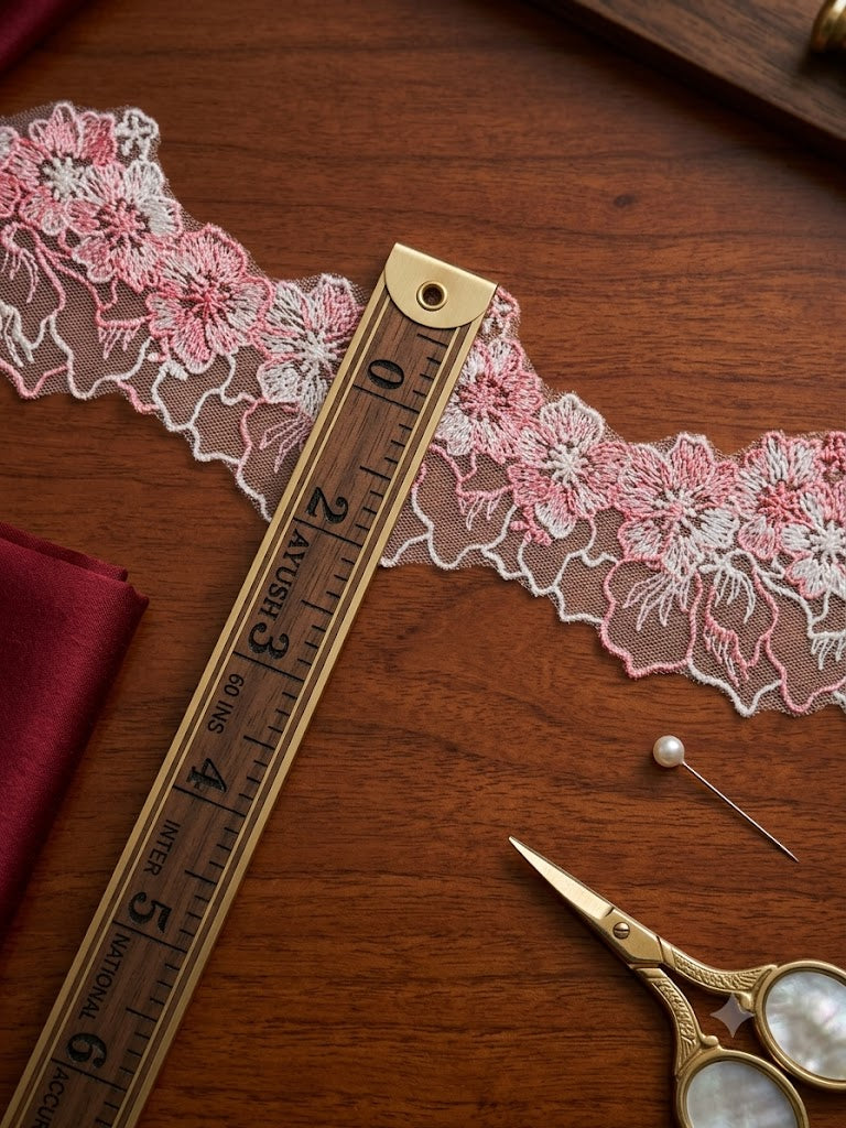 Premium Floral Embroidered Lace Trim – Pink & White Mesh Border | 15 Yards (13.7 Meters) | Sewing, Dress, Saree & Craft Lace