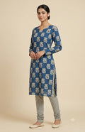 Soft Cotton Blue Floral Print Dress Material Set with Striped Bottom | Top 2.5m & Bottom 2m