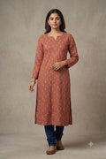 Soft Cotton Dress Material Top Fabric – Rust Red Floral Buta Print | 44" Width | 2.5 Meter