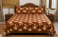 Rust Brown Floral Print Queen Size Cotton Blend Bedsheet with 2 Pillow Covers (90x100 inches)