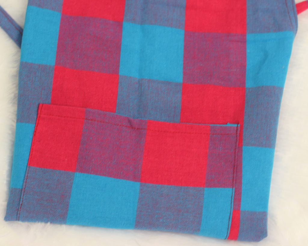 Cotton Checkered Kitchen Apron - Red & Blue