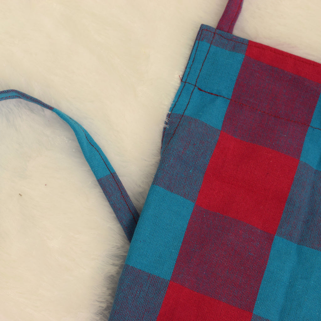 Cotton Checkered Kitchen Apron - Red & Blue