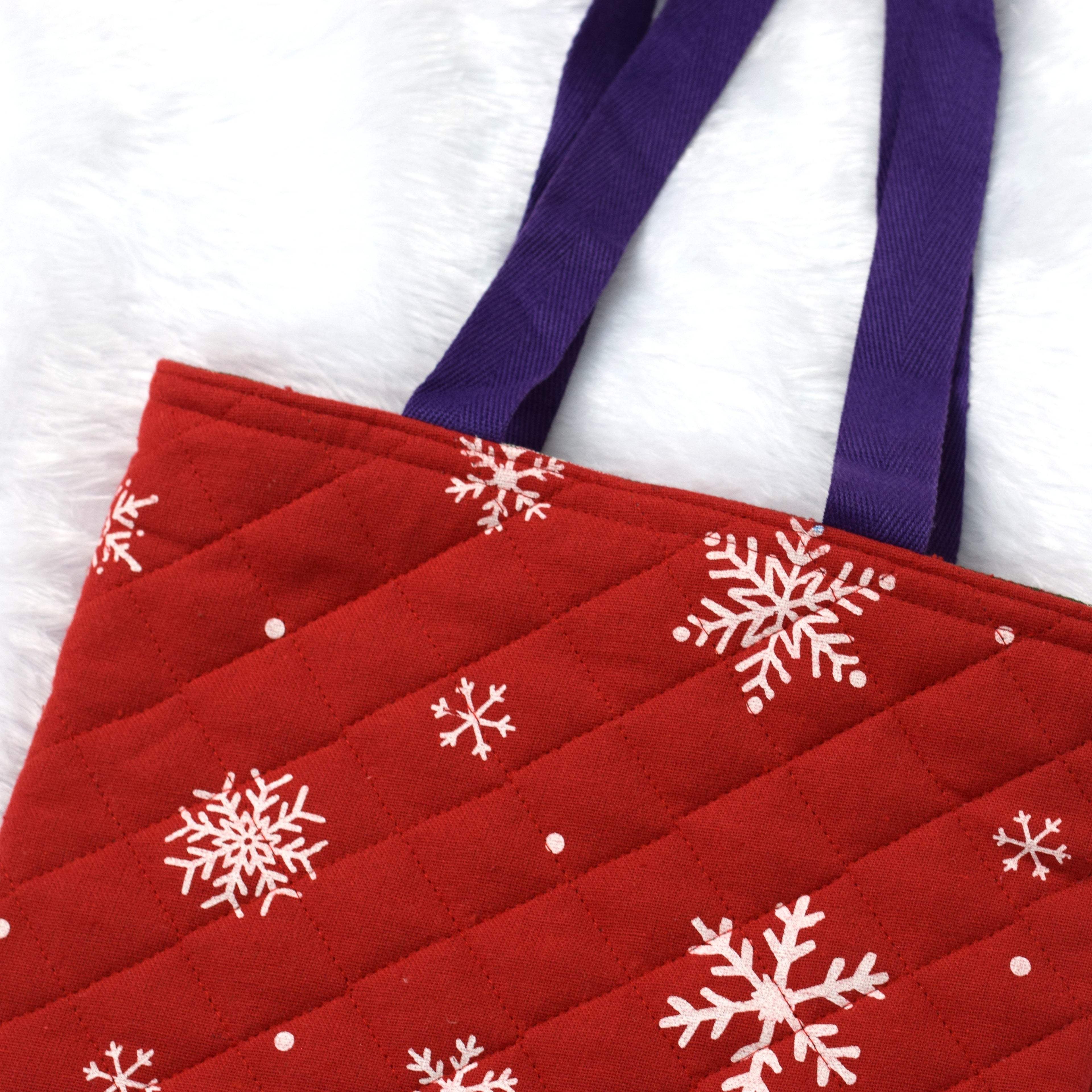 Christmas Snowflake Quilted Tote Bag - Red & White