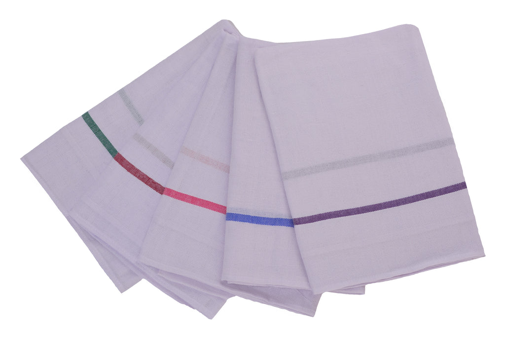 Premium Cotton Thorthu Towel Set – Pack of 5 |  Traditional Kerala Bath Towel with Color Borders - Main Product Image - Cotton - Nushio