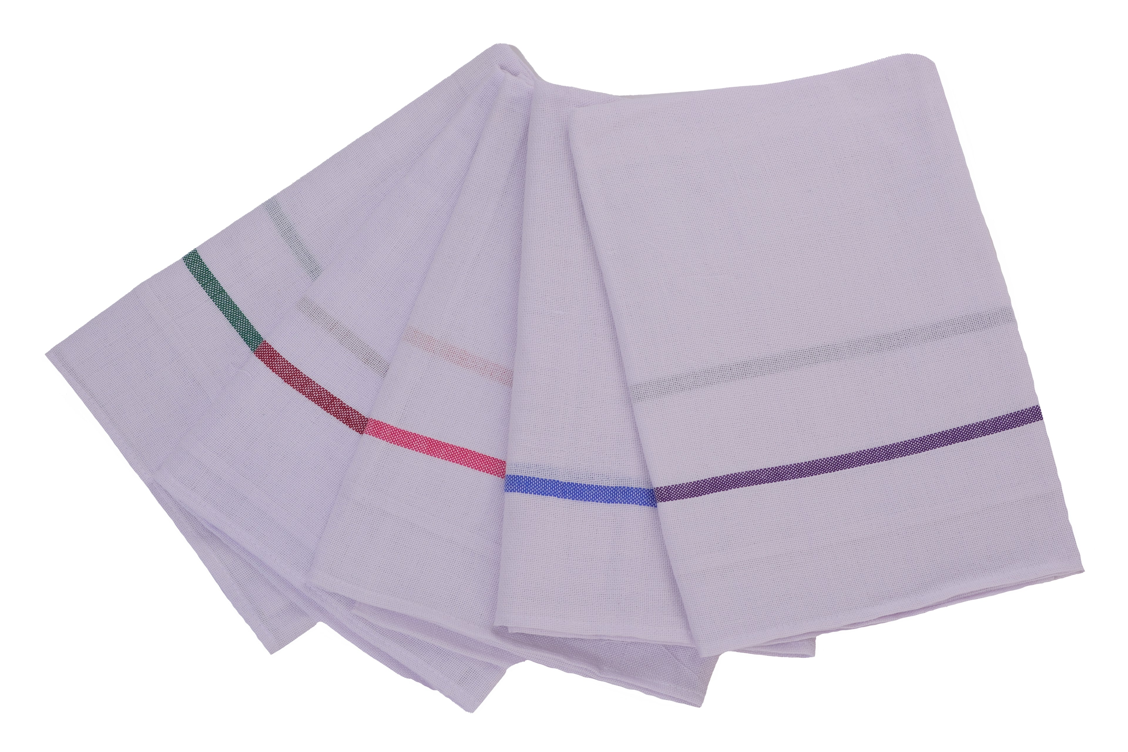 Premium Cotton Thorthu Towel Set – Pack of 5 |  Traditional Kerala Bath Towel with Color Borders - Main Product Image - Cotton - Nushio