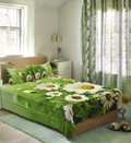 Fresh Green Daisy Floral Queen Bed Sheet & Pillow Cover Set - Main Product Image - Floral - Nushio