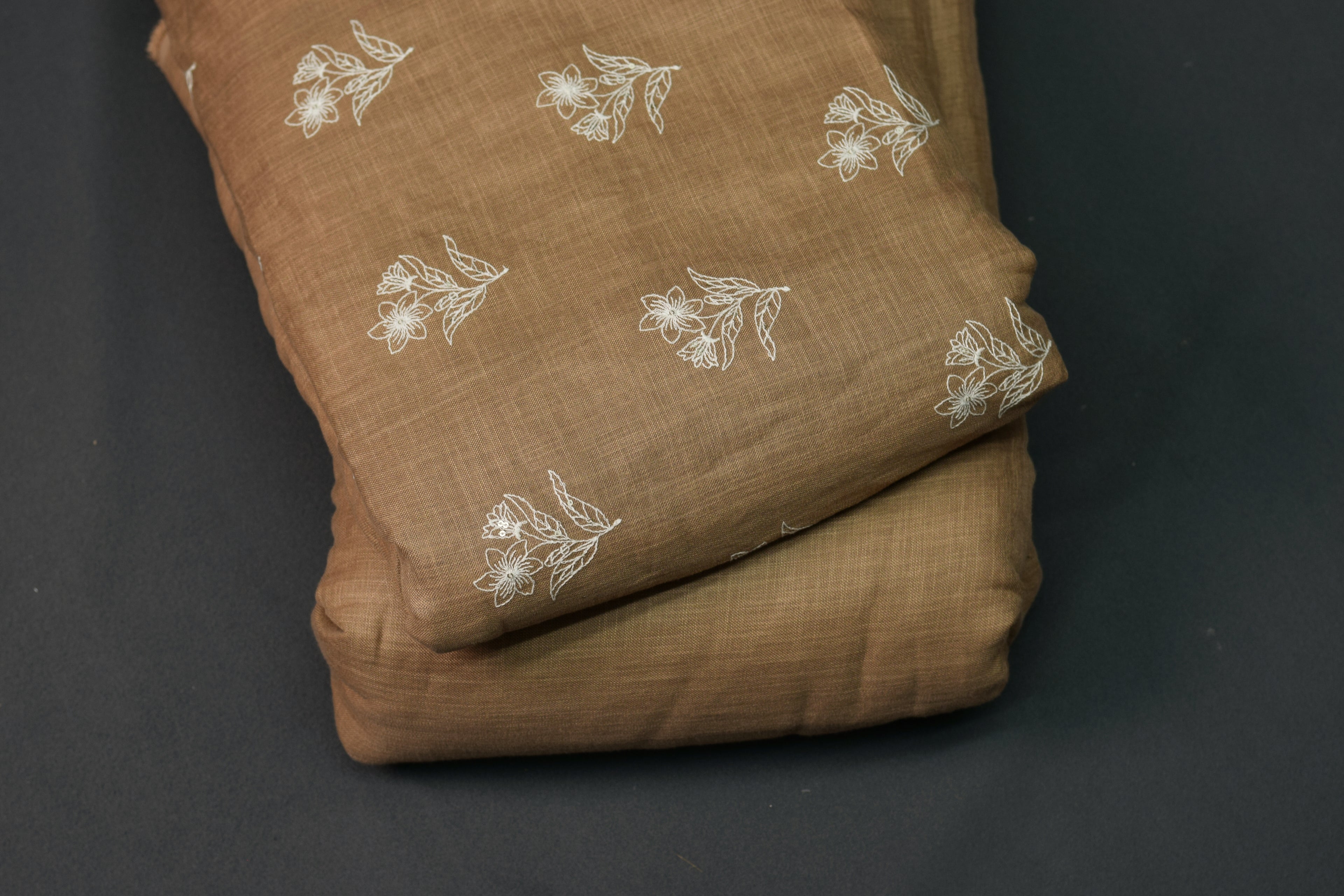 Elegant  Semi Linen Dress Material Set with Floral Print (Top & Bottom)