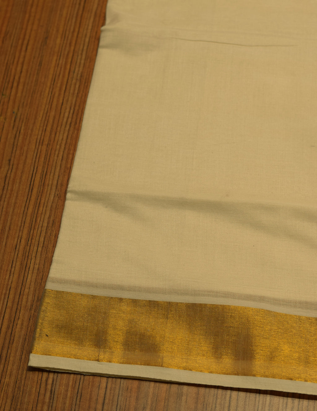 Kerala Traditional Kasavu Set Saree with Blouse – Off White Cotton Blend Saree with Wide Golden Kasavu Border | Onam & Festive Wear