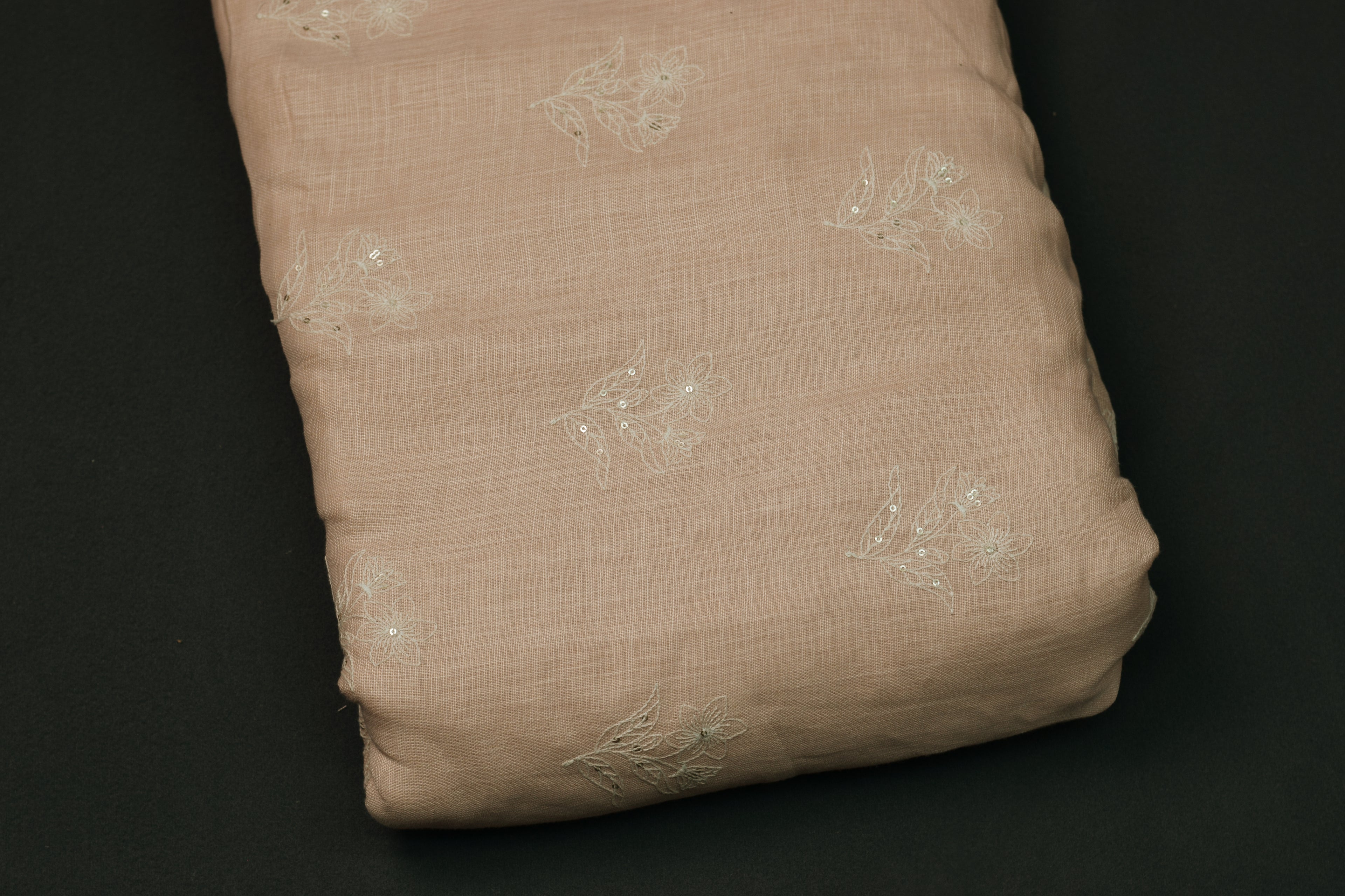 Elegant Semi Linen Dress Material Set with Embroidered Top & Plain Bottom – 44" Width