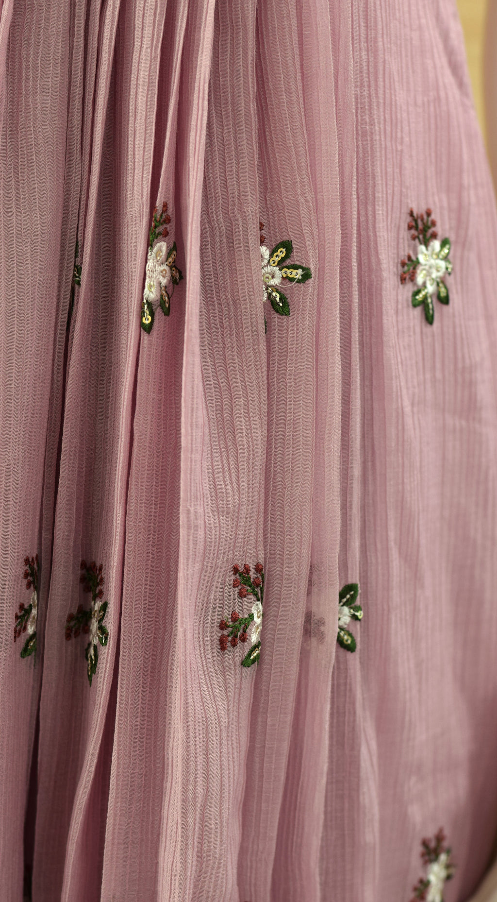 Women’s Embroidered Mul Chiffon Long Top with Sleeves – Floral Embellished Design
