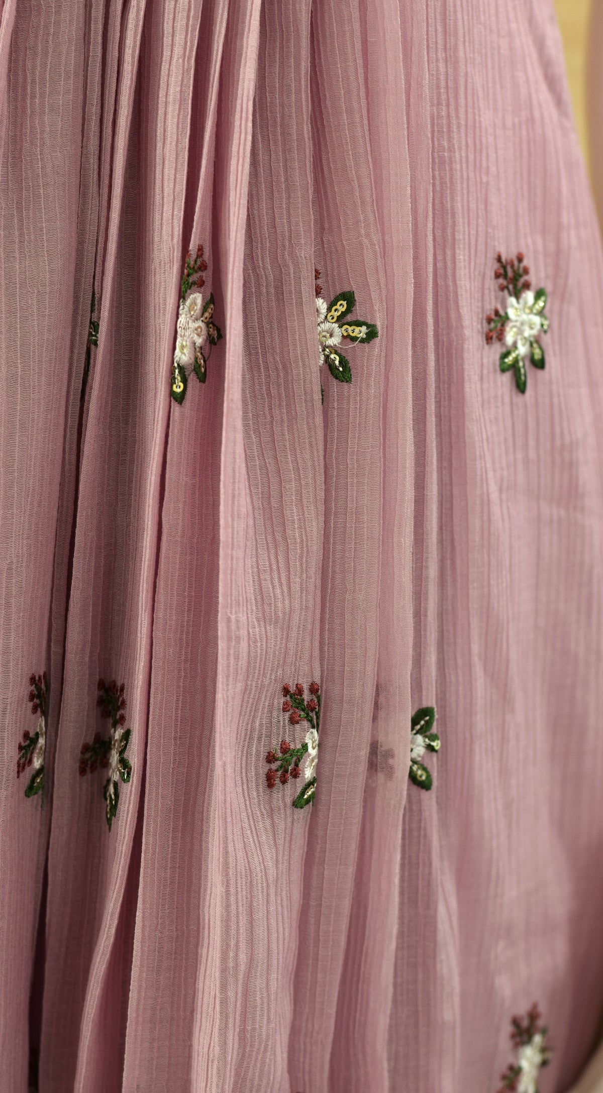 Women’s Embroidered Mul Chiffon Long Top with Sleeves – Floral Embellished Design