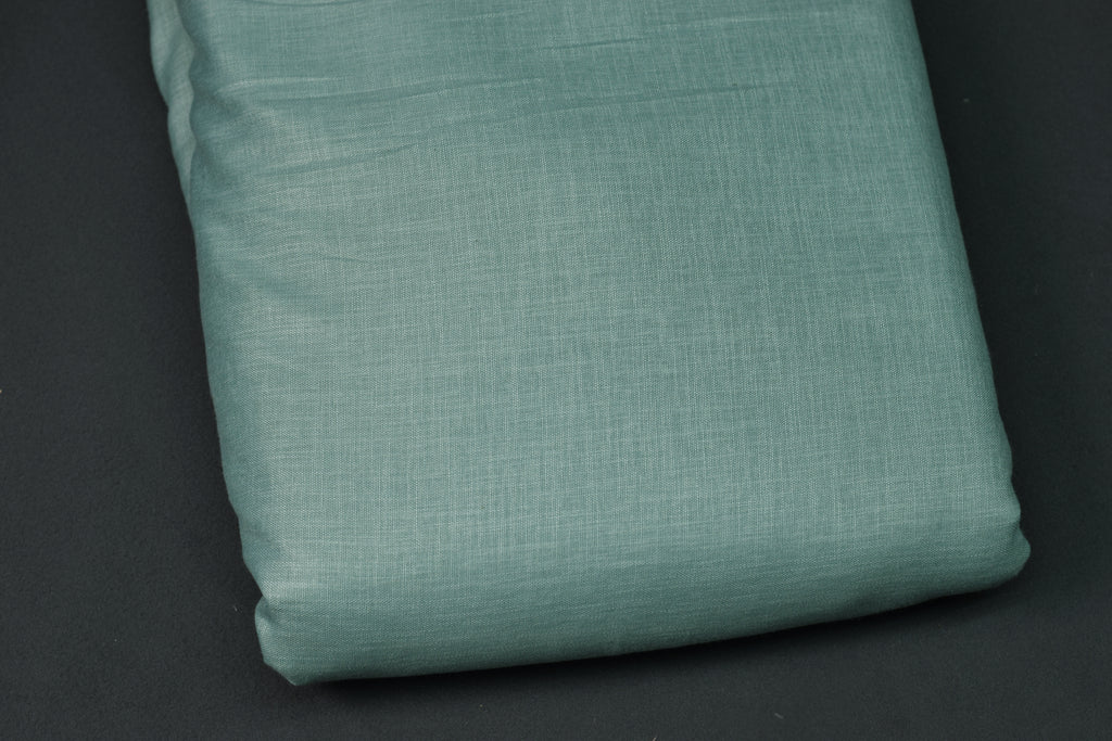 Elegant Mint Green Semi Linen Dress Material Set with Floral Embroidery (Top & Bottom)