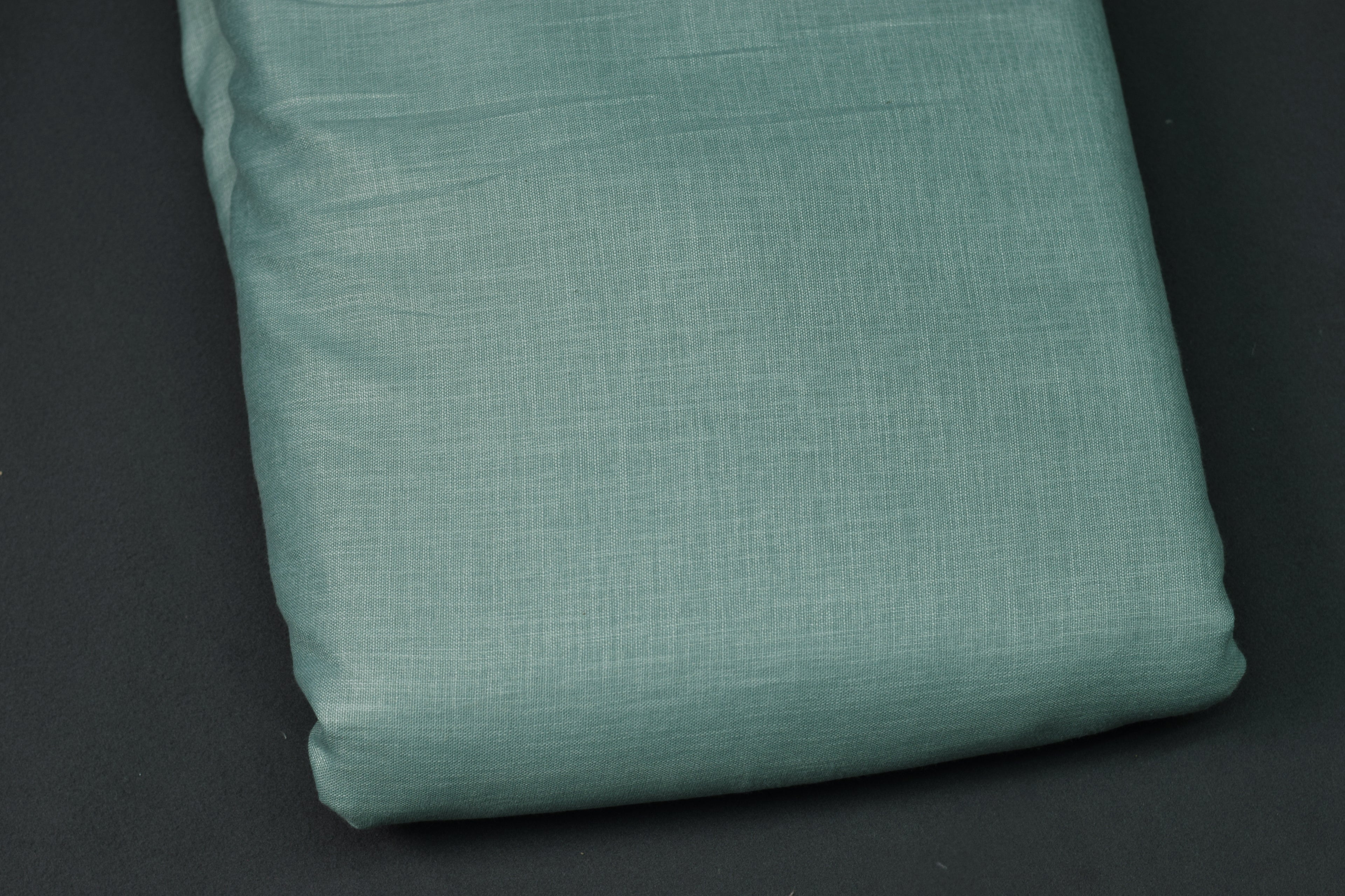 Elegant Mint Green Semi Linen Dress Material Set with Floral Embroidery (Top & Bottom)