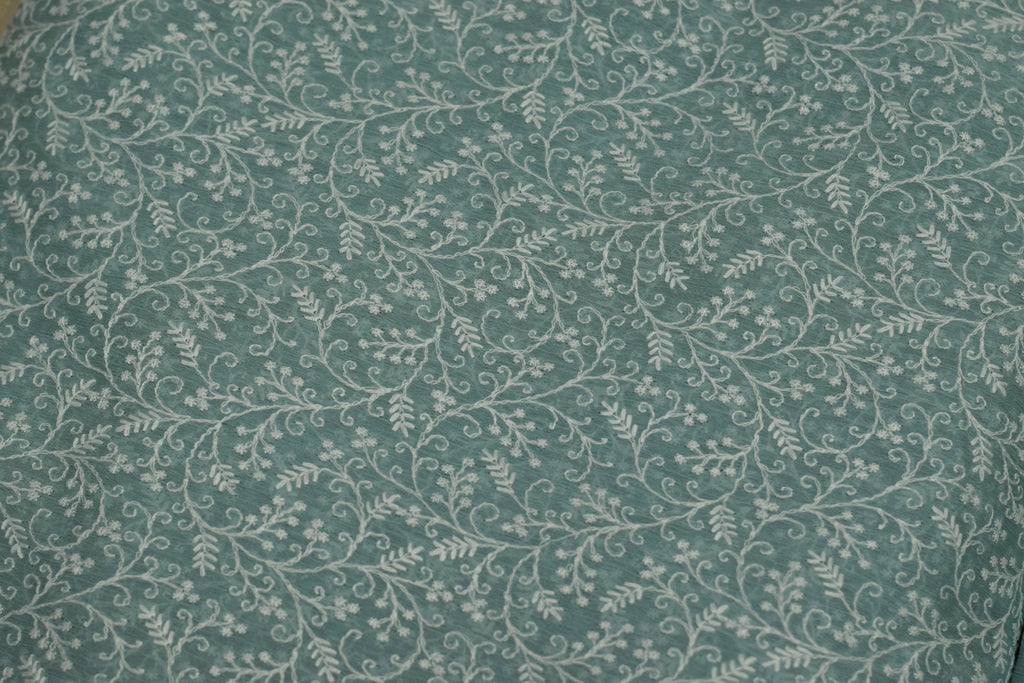 Light Blue Embroidered Mul Chiffon Unstitched Dress Material (Top & Bottom Set)