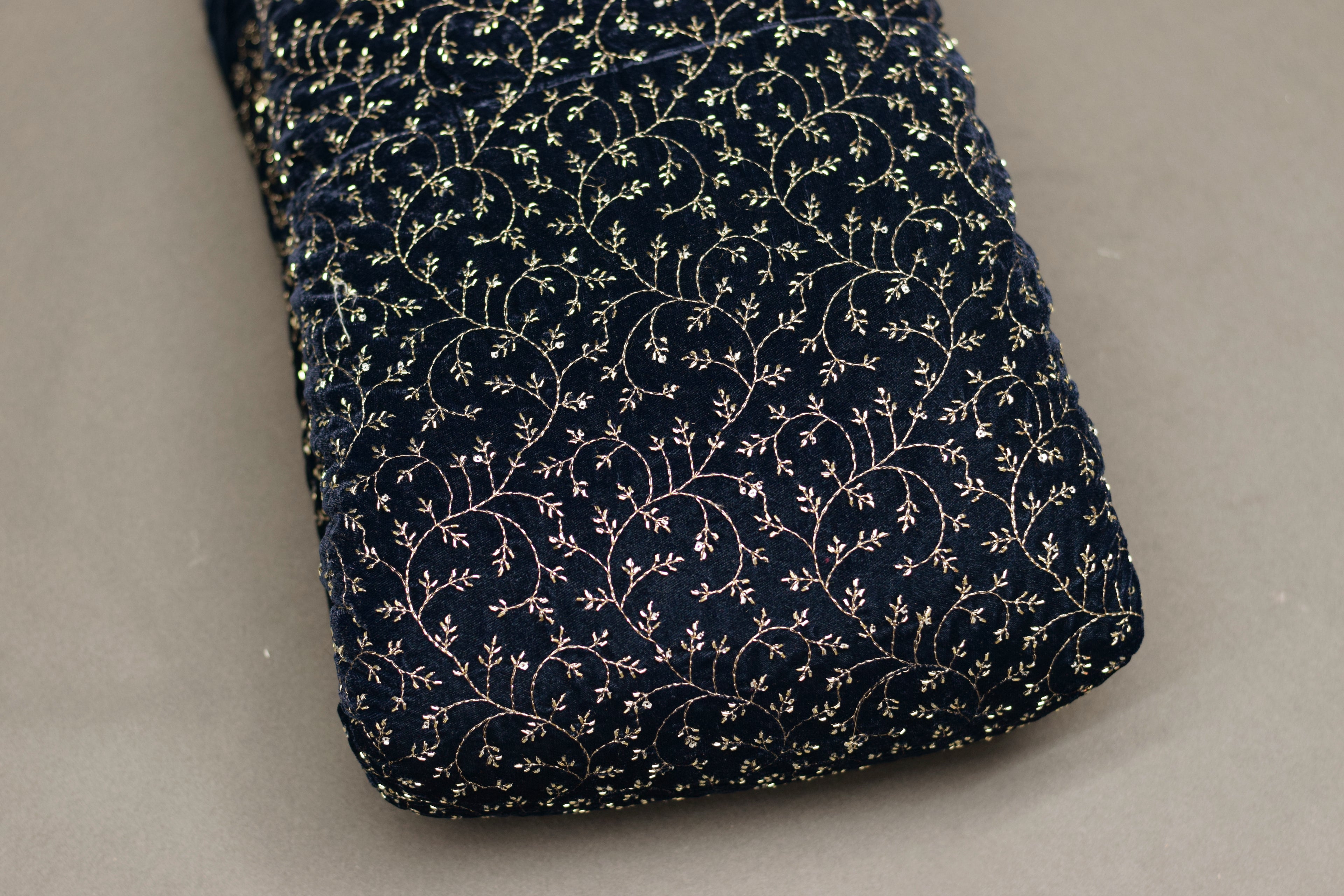 Elegant Navy Blue Velvet Dress Material with Gold Embroidery – 2.5m Top (44" Width)