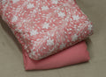 44" Peach Mul Chiffon Floral Embroidered Top Dress Material with Plain Bottom Dress Material