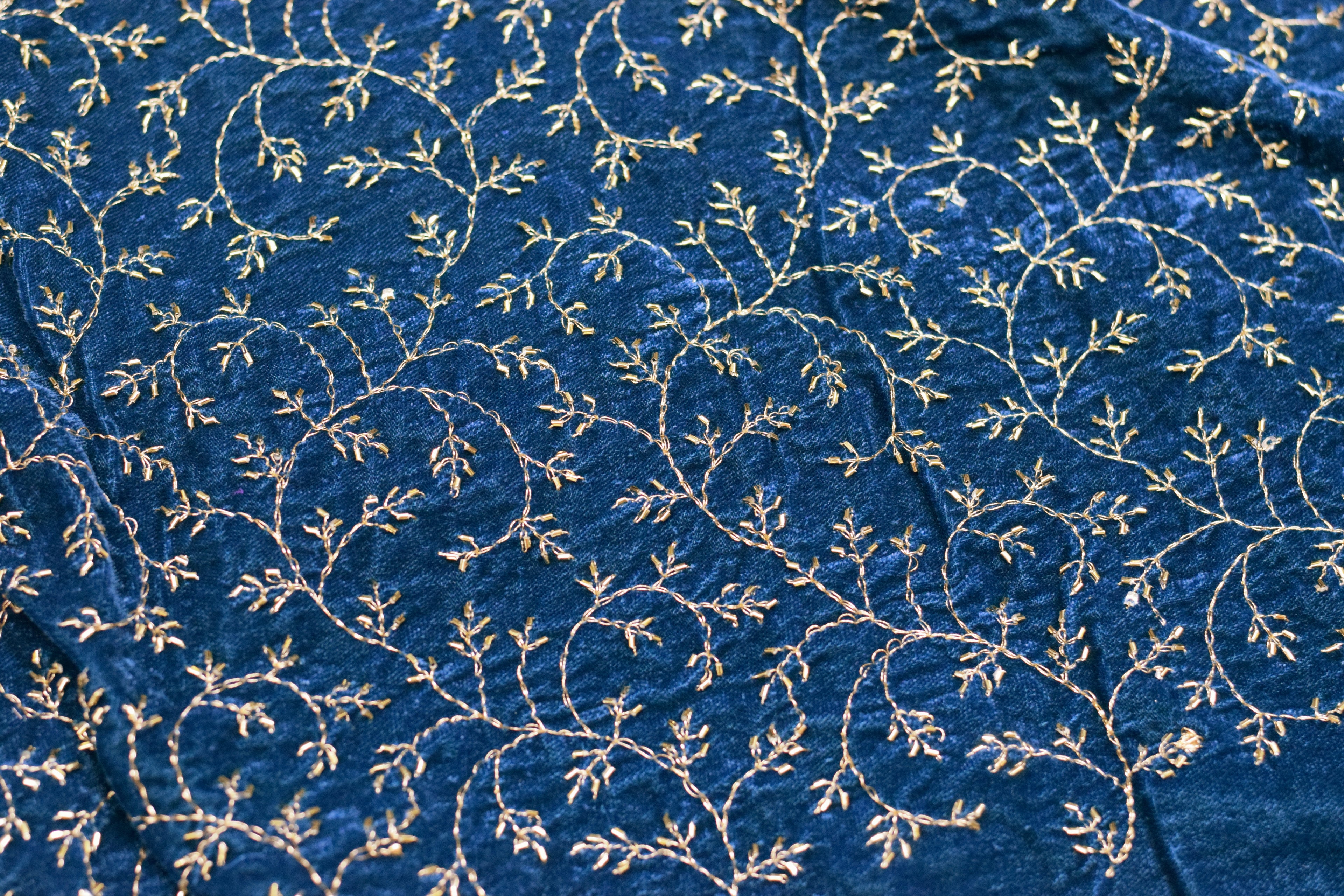 Elegant Blue Velvet Embroidered Dress Material Set (Top & Bottom) – 44" Width