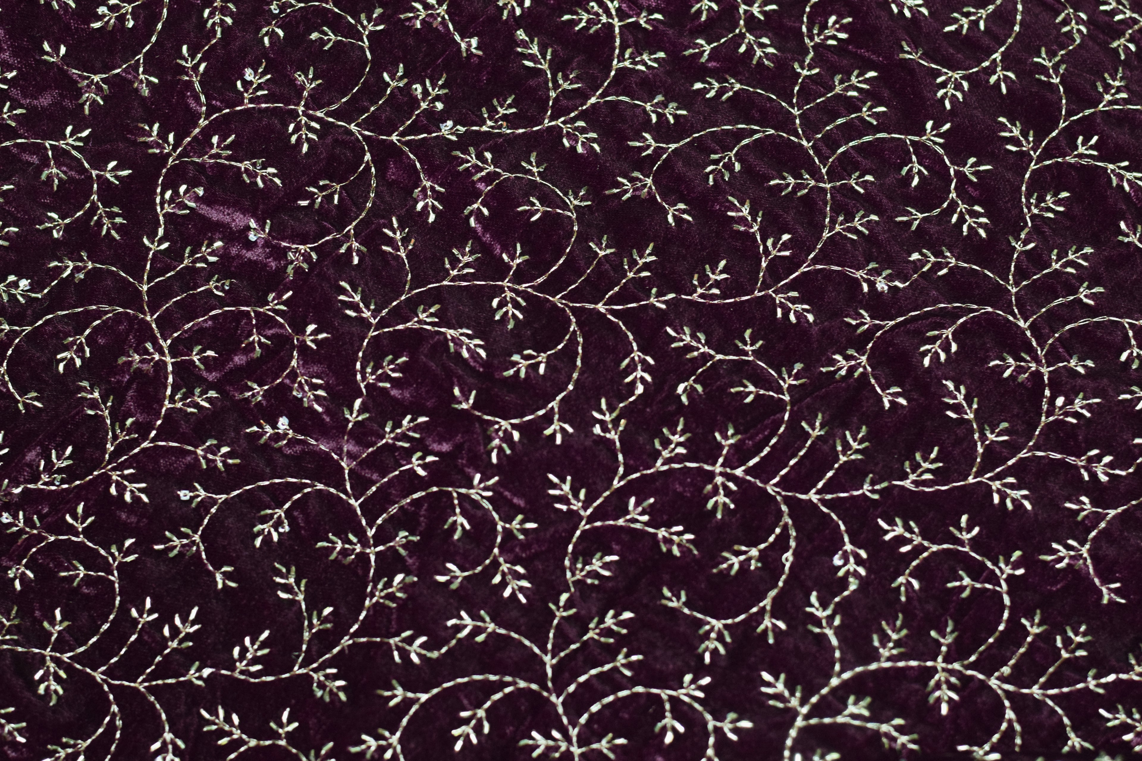 Elegant Wine Purple Velvet Dress Material with Delicate Embroidery – 44" Width (Top 2.5 m)