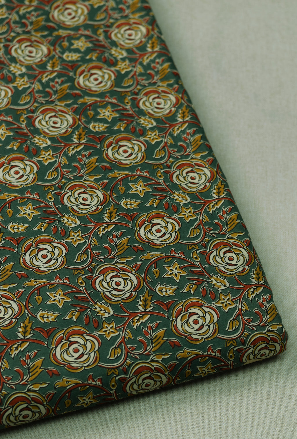 Soft Cotton Floral Vine Print Dress Material Top – Teal Green | 44" Width | 2.5 Meters