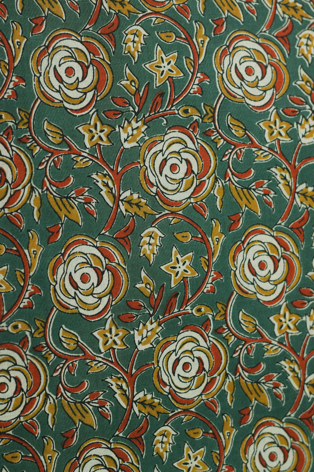 Soft Cotton Floral Vine Print Dress Material Top – Teal Green | 44" Width | 2.5 Meters