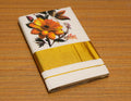 Kerala Kasavu Set Saree with Blouse – Off White Cotton Blend Saree with Golden Kasavu Border & Floral Print Design