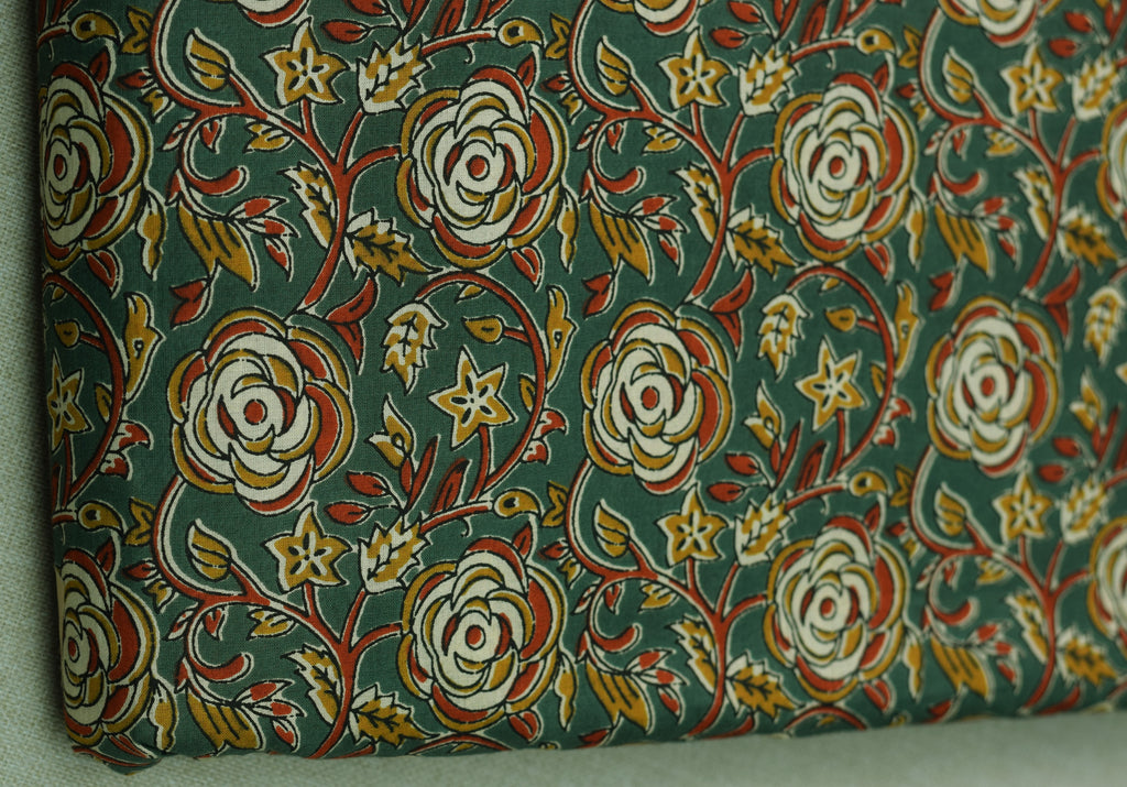 Soft Cotton Floral Vine Print Dress Material Top – Teal Green | 44" Width | 2.5 Meters