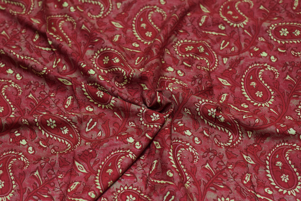 Premium Maroon Paisley Printed Rayon Fabric | 44" Width