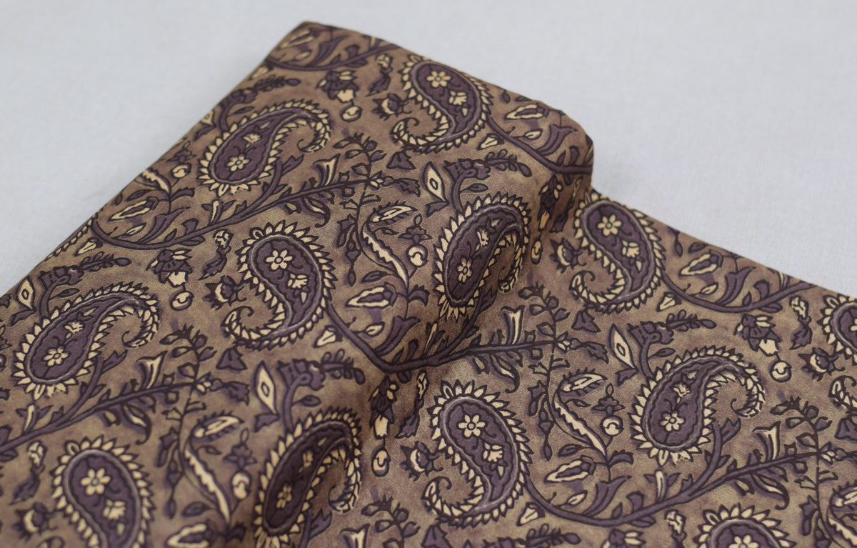 Earthy Brown Paisley Printed Soft Rayon Unstitched Dress Material (44" Width)