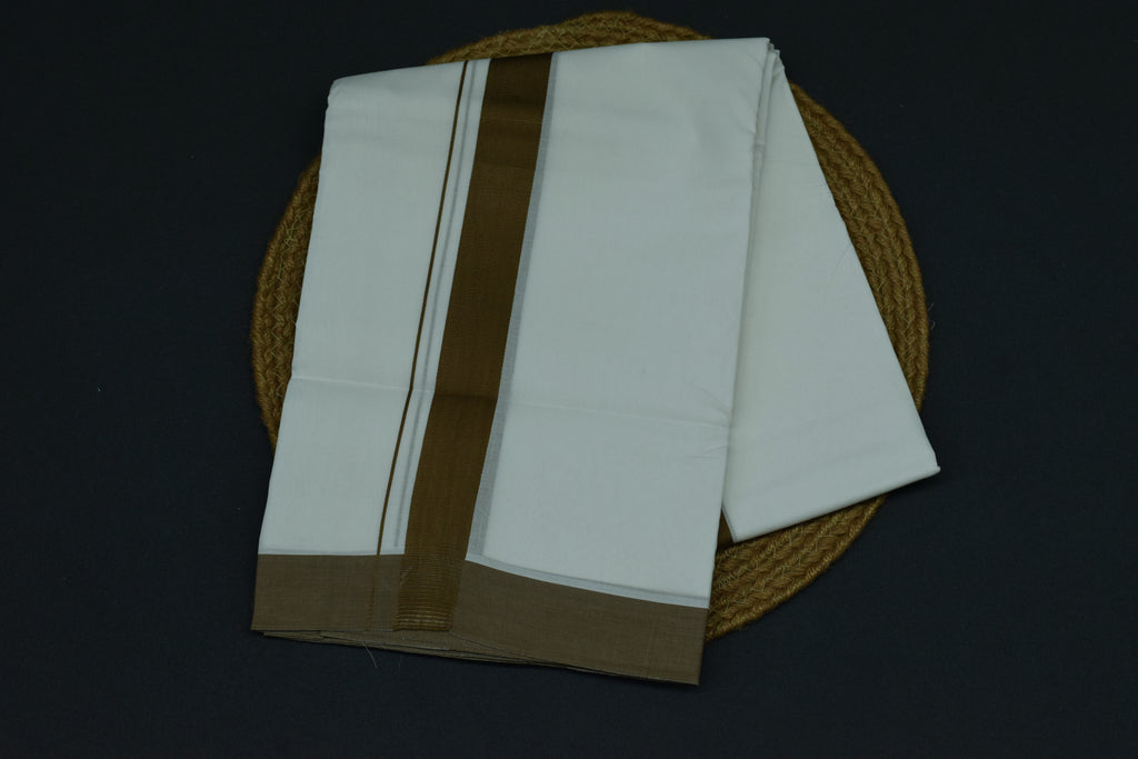 Premium Cotton Double Mundu with Classic Golden Kasavu Border