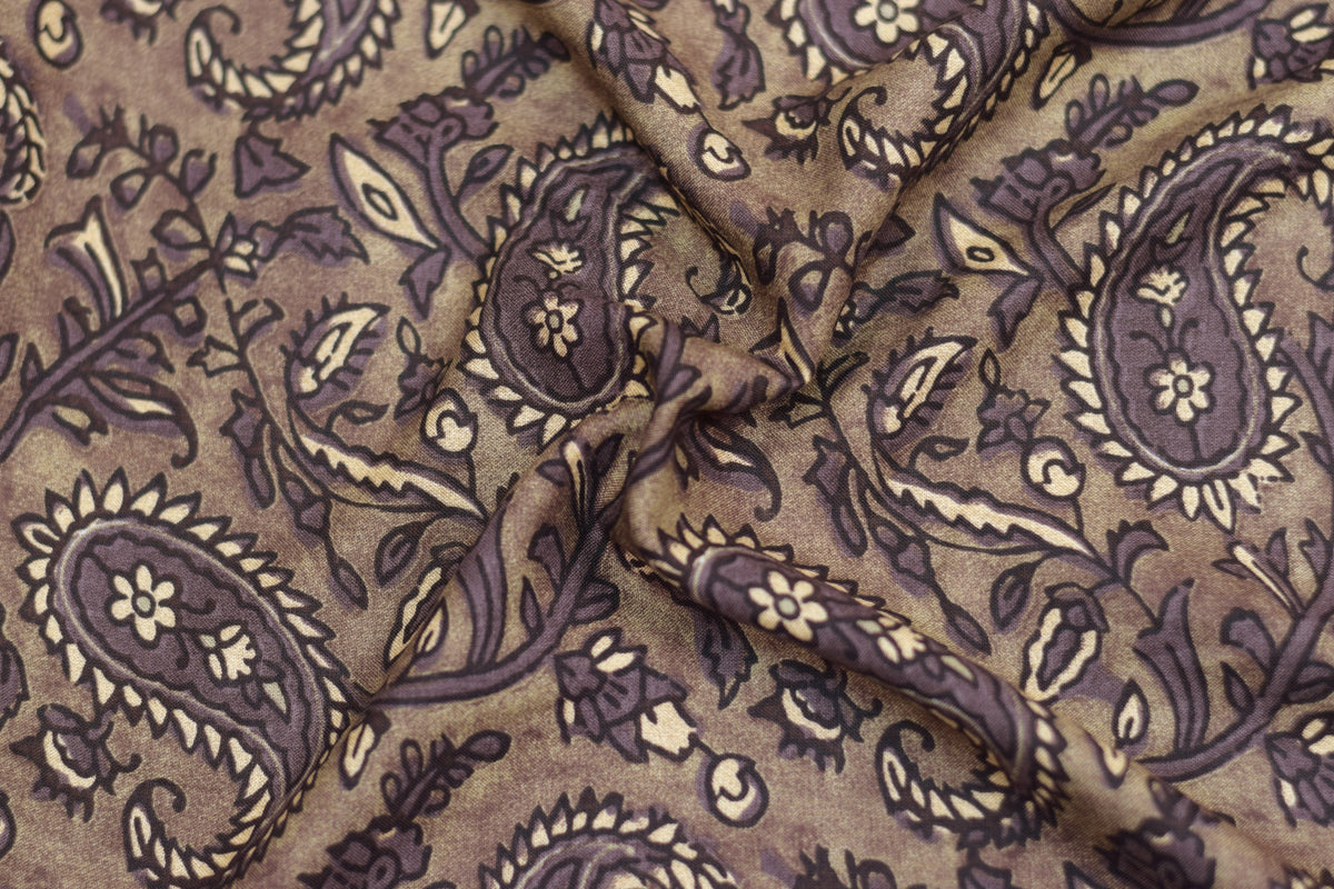 Earthy Brown Paisley Printed Soft Rayon Unstitched Dress Material (44" Width)