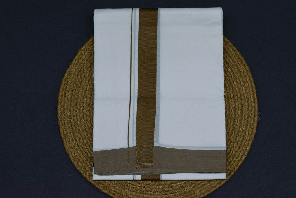 Premium Cotton Double Mundu with Classic Golden Kasavu Border
