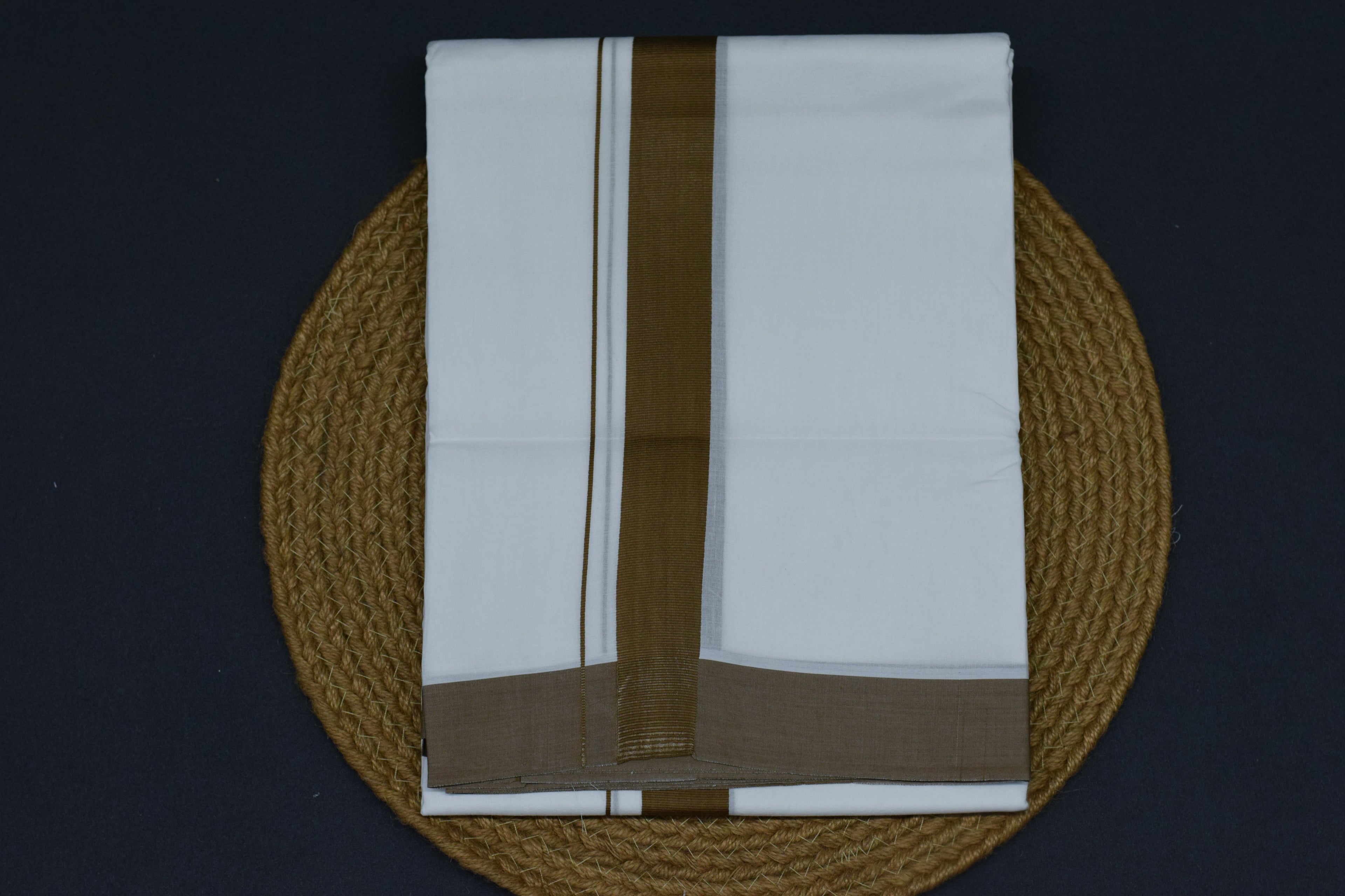 Premium Cotton Double Mundu with Classic Golden Kasavu Border