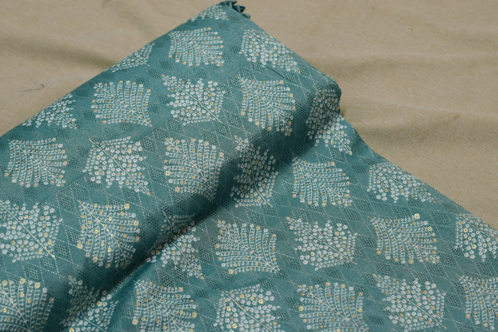 Premium Sea Green Foliage Printed Rayon Fabric | 44" Width