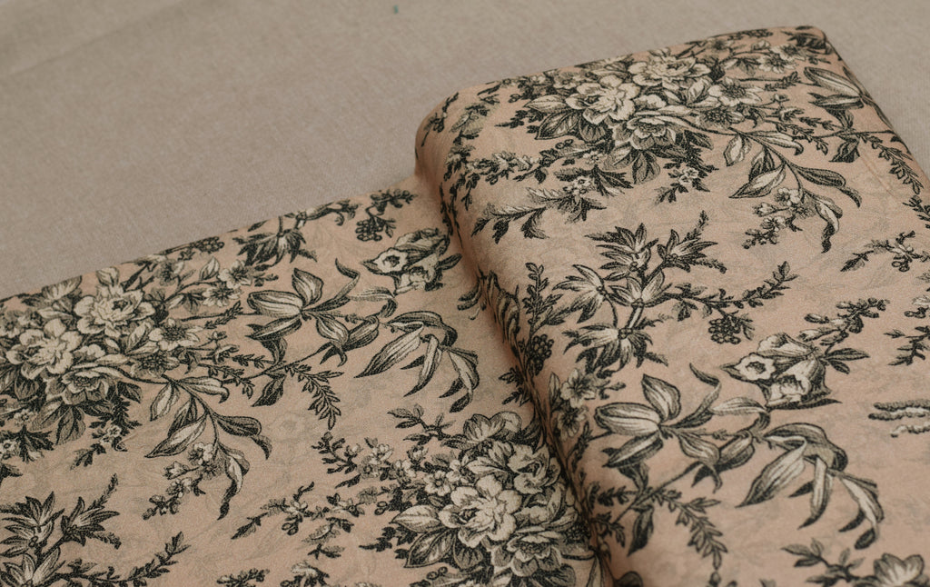 Vintage Floral Printed Rayon Fabric -  Toile Botanical Print