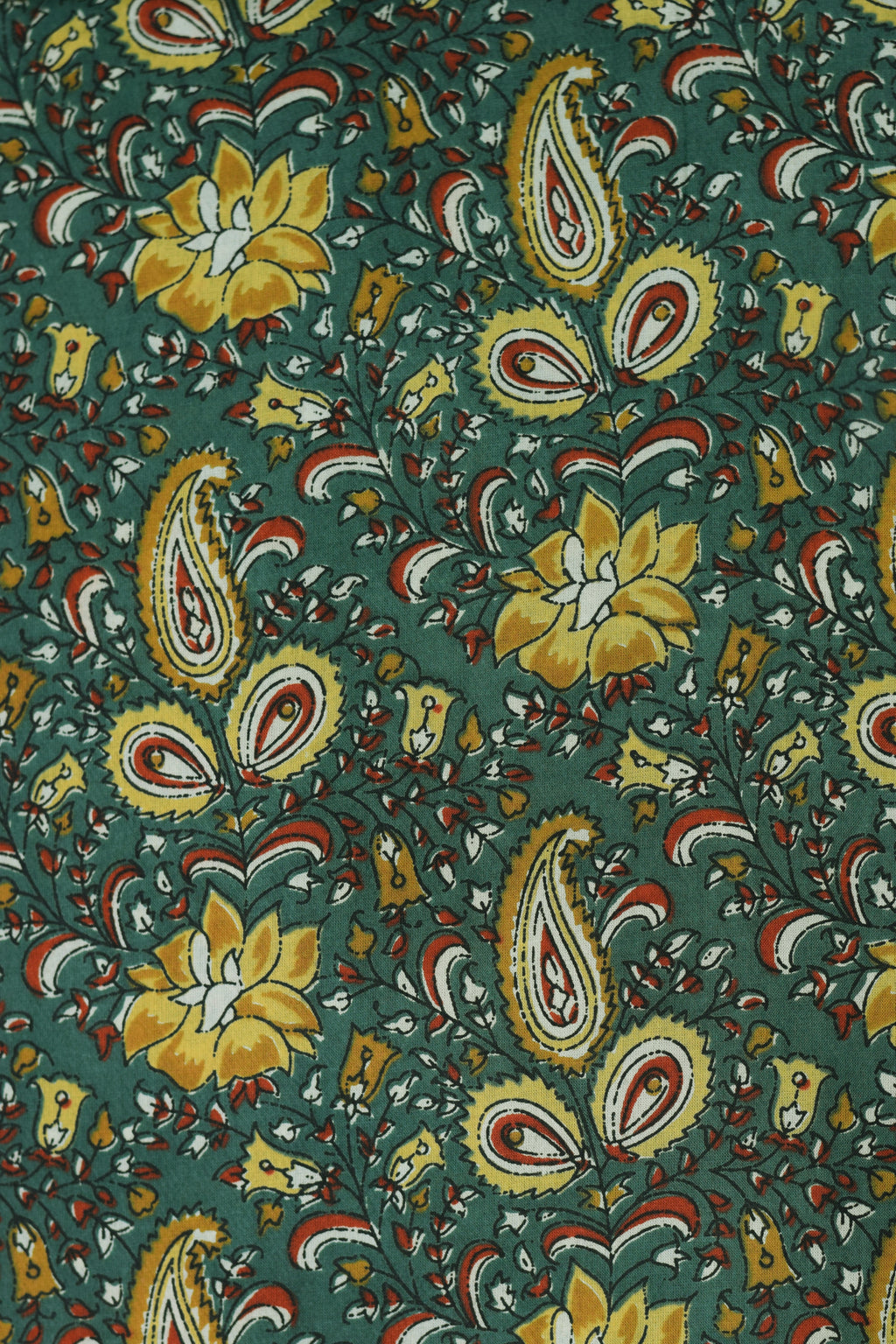Soft Cotton Floral &amp; Paisley Print Dress Material Top Fabric – Green & Mustard | 44" Width | 2.5 Meter Length