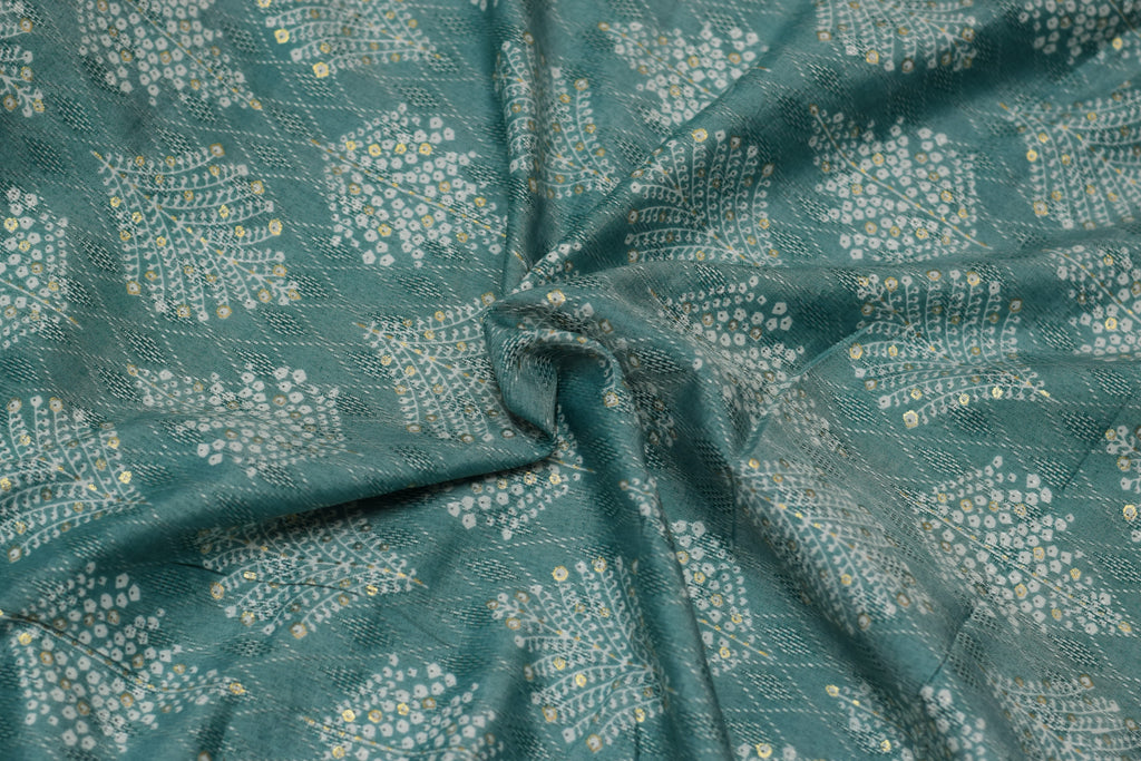 Premium Sea Green Foliage Printed Rayon Fabric | 44" Width