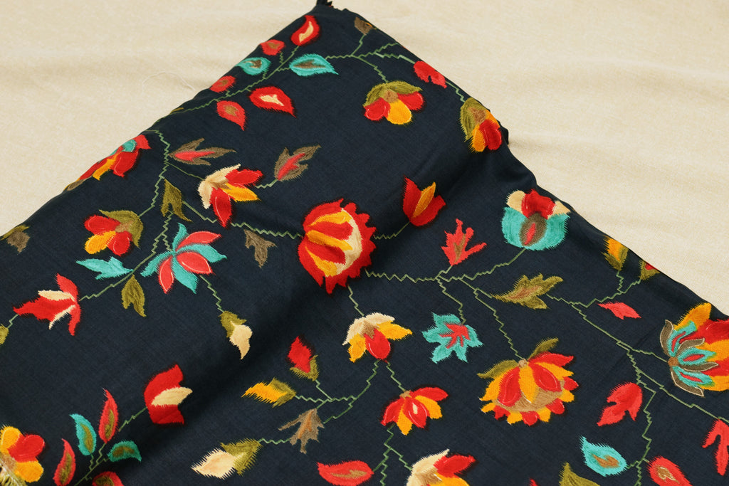 Premium Black Floral Kashmiri Print Rayon Fabric | 44" Width