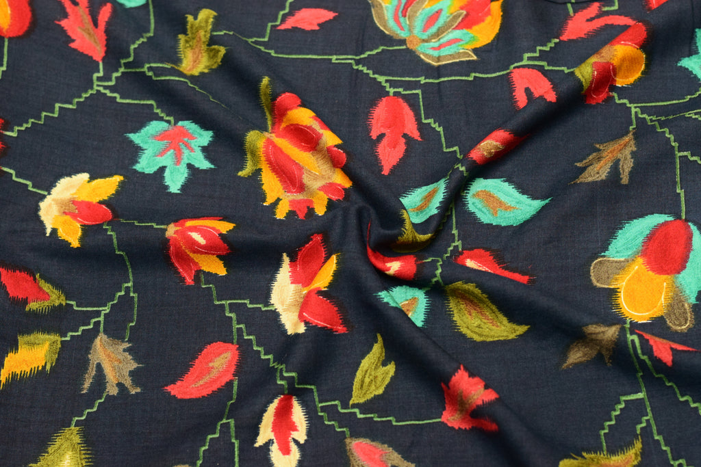 Premium Black Floral Kashmiri Print Rayon Fabric | 44" Width