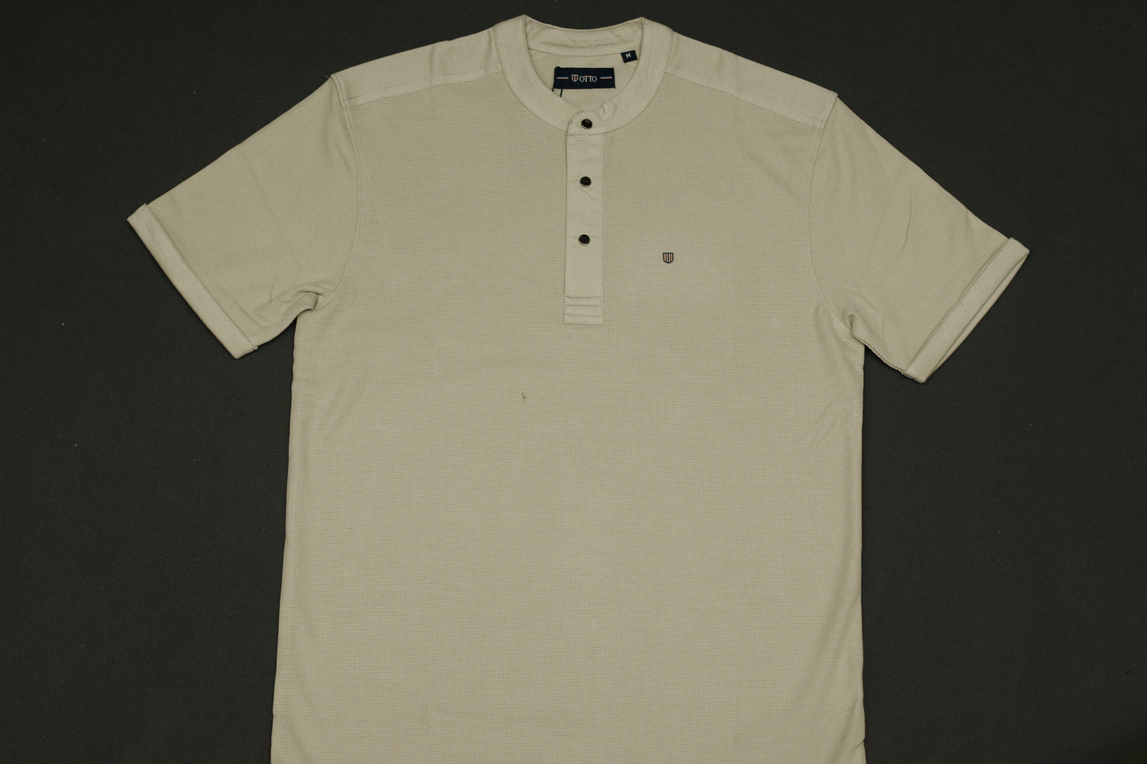 Men’s Off-White Textured Henley T-Shirt | Casual Slim Fit Half Sleeve Tee