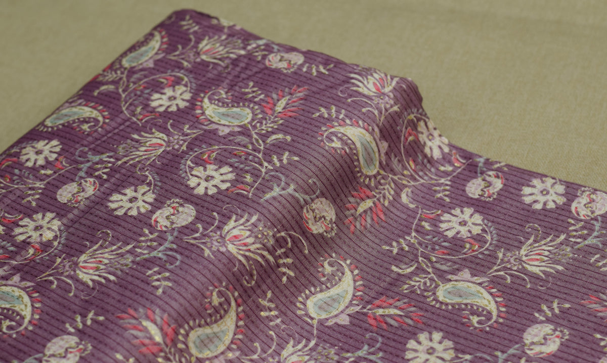 Premium Mauve Purple Floral Paisley Rayon Fabric | 44" Width