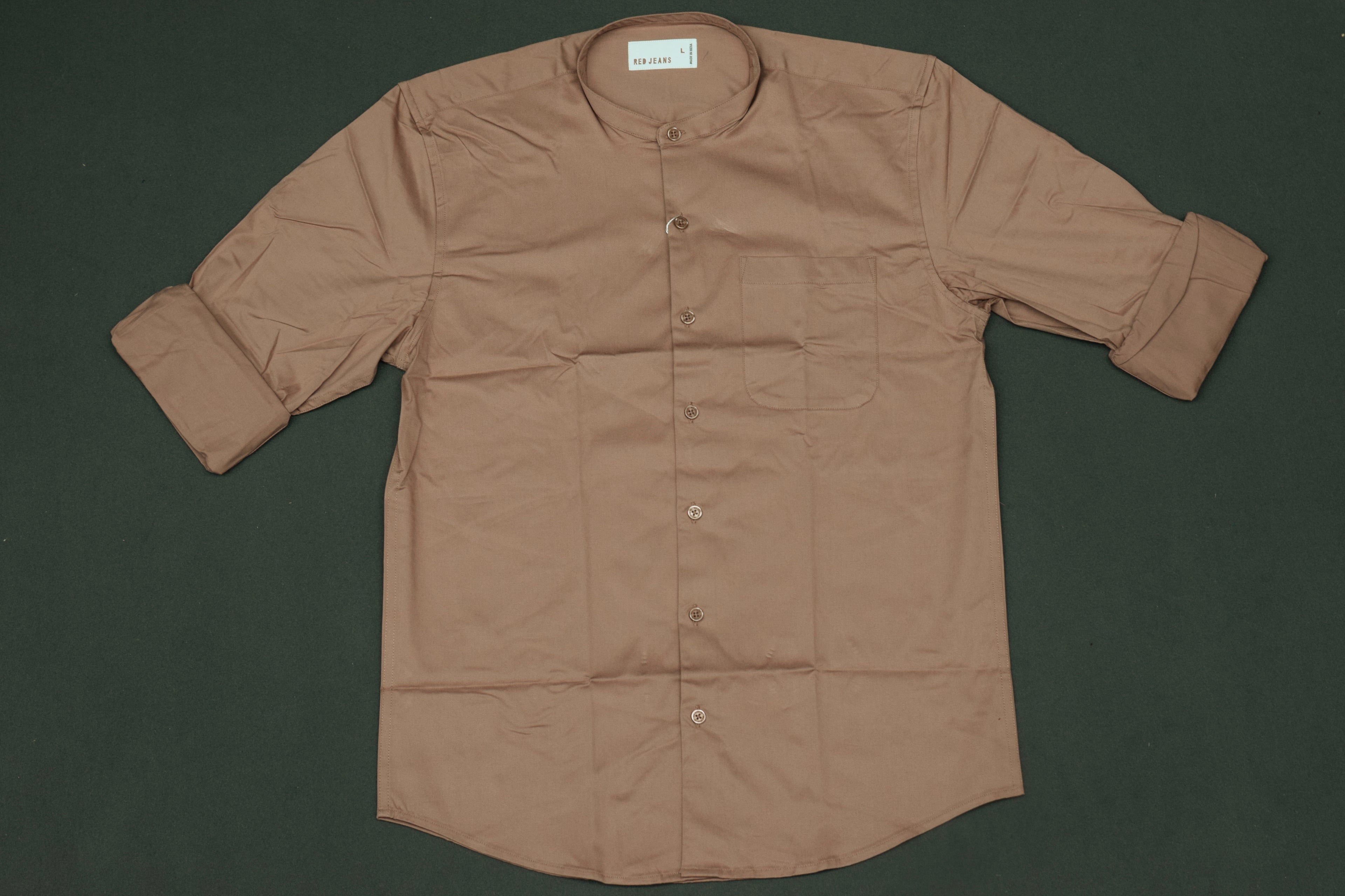 Men’s Solid Beige Casual Shirt –full Sleeve Mandarin Collar