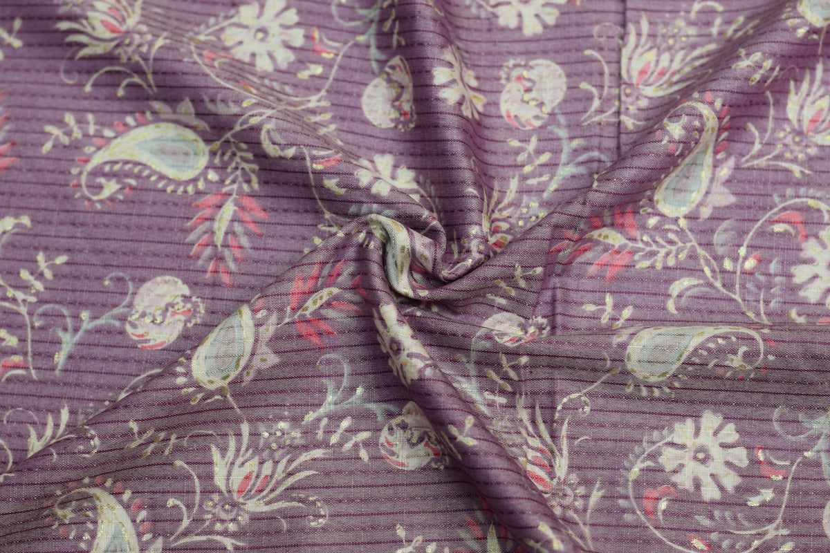 Premium Mauve Purple Floral Paisley Rayon Fabric | 44" Width